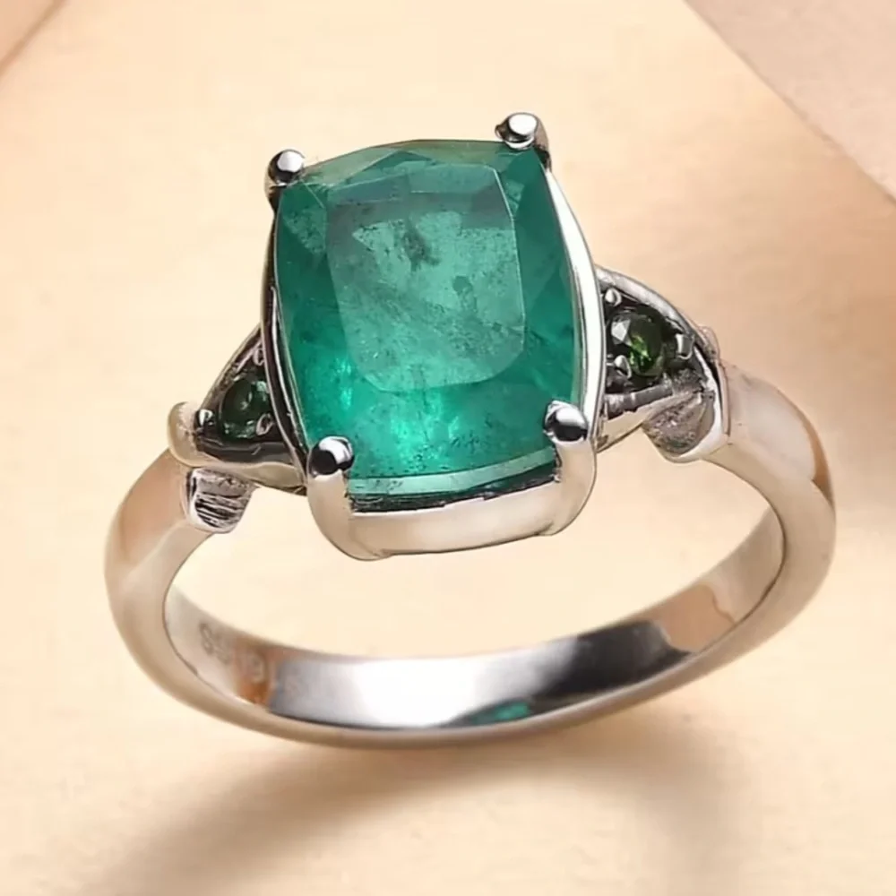 Emeraldine Quartz (Triplet) and Simulated Green Diamond Ring in Stainless Steel